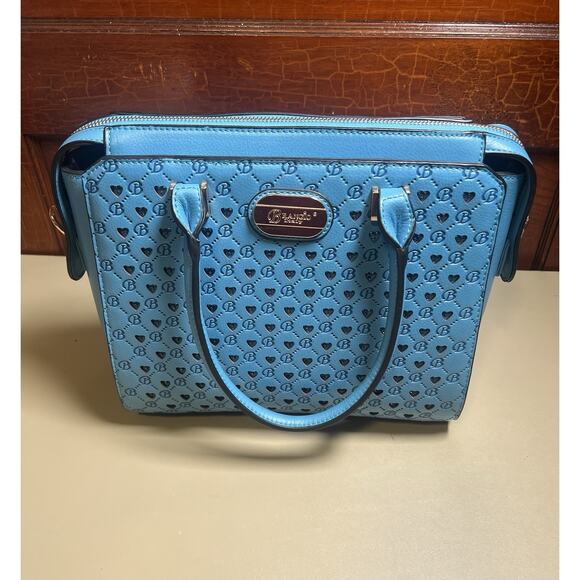Brangio Italy Millionaire Double Layer Crystal Engraved Matte Satchel Ocean Blue - Picture 1 of 16